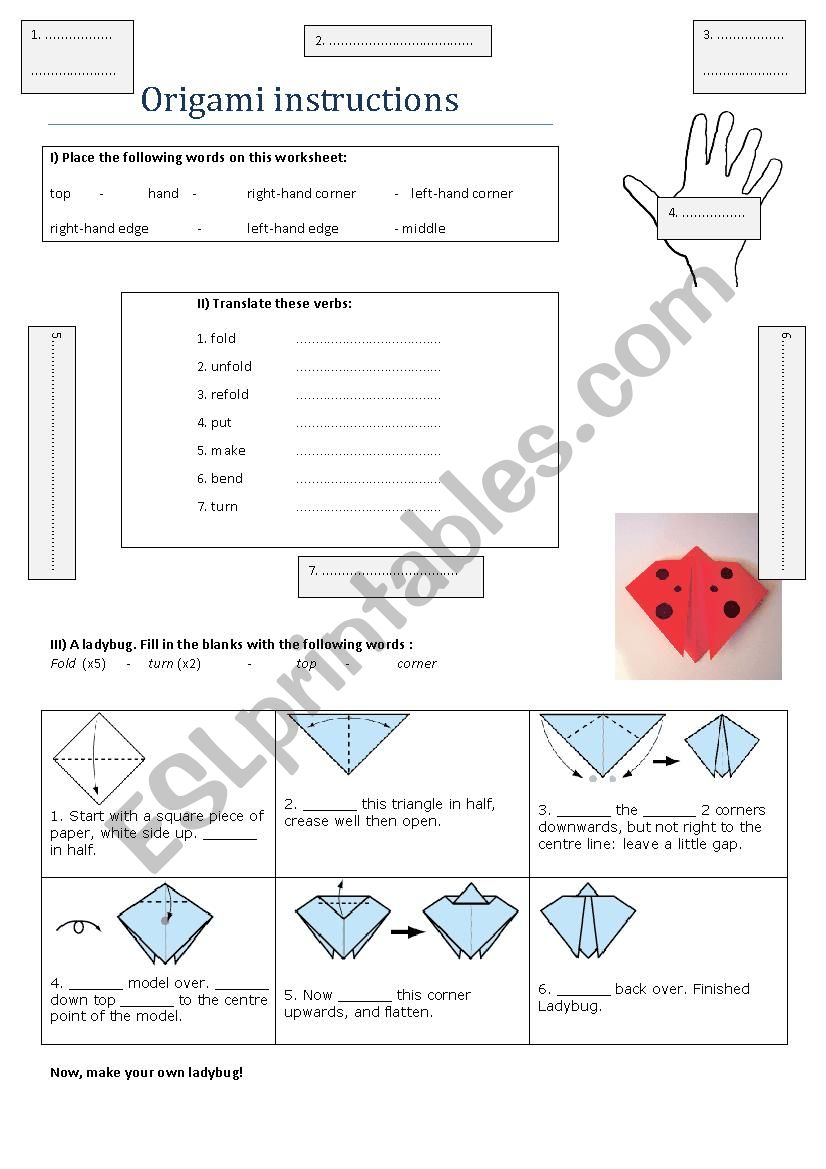 Origami instructions worksheet