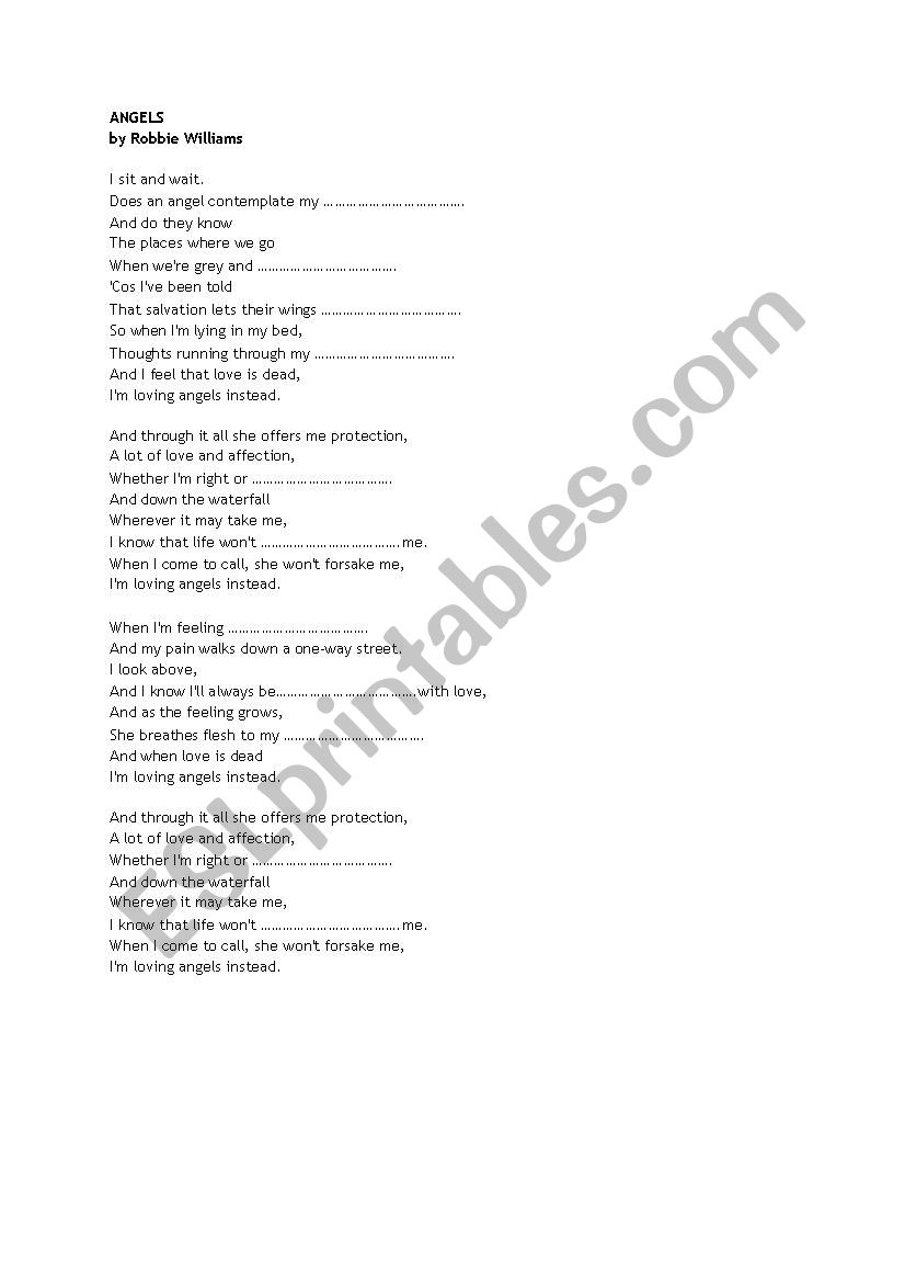 complete the song  worksheet