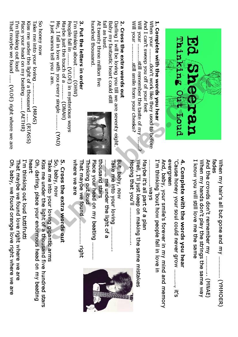 Ed Sheeran Thinking Out Loud worksheet