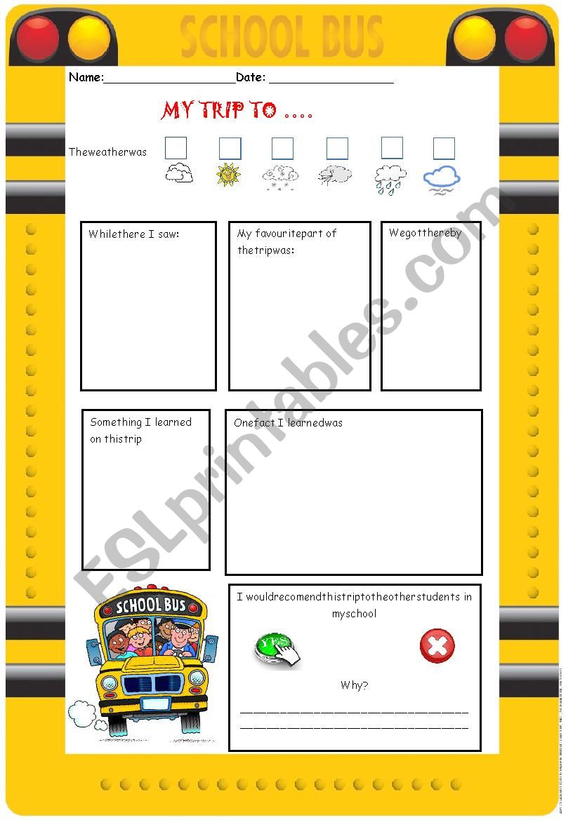 A trip reflection worksheet