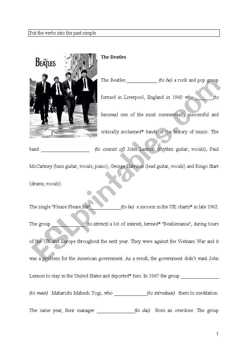 Beatles tasks worksheet