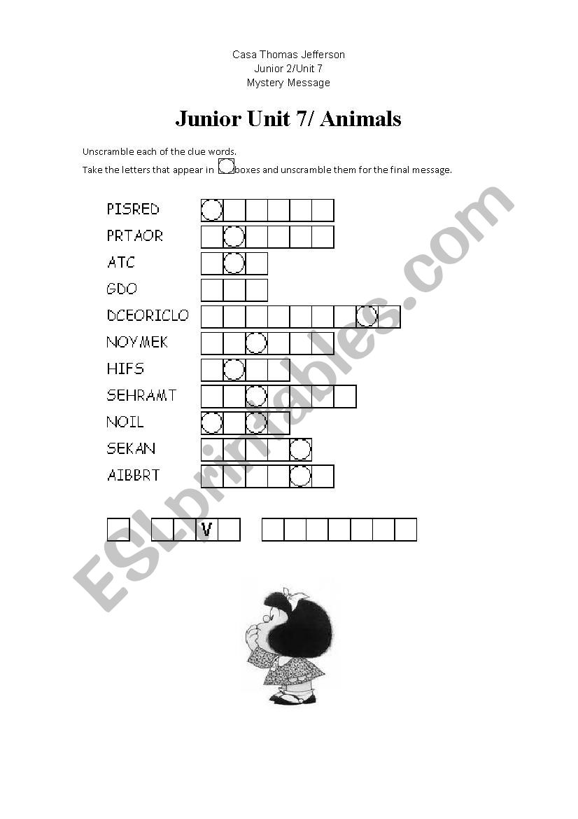 Animals secret message worksheet