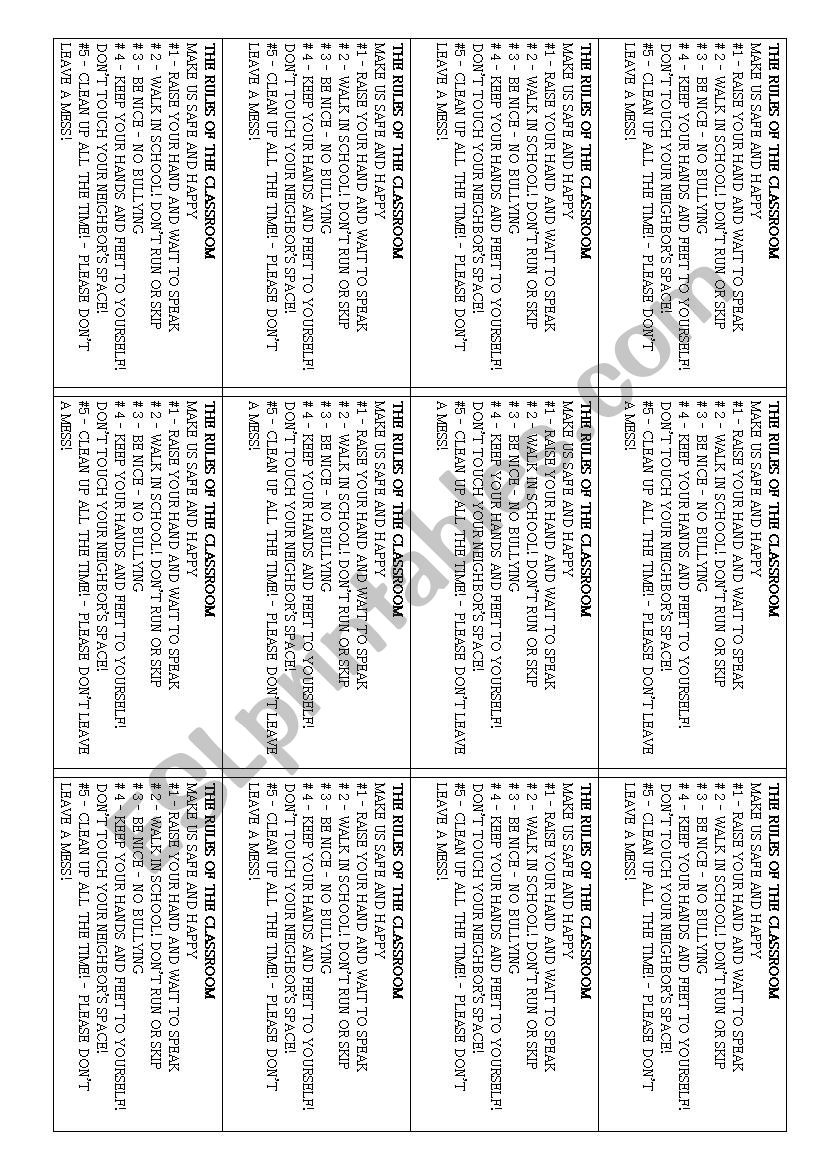 The rules of the classroom worksheet