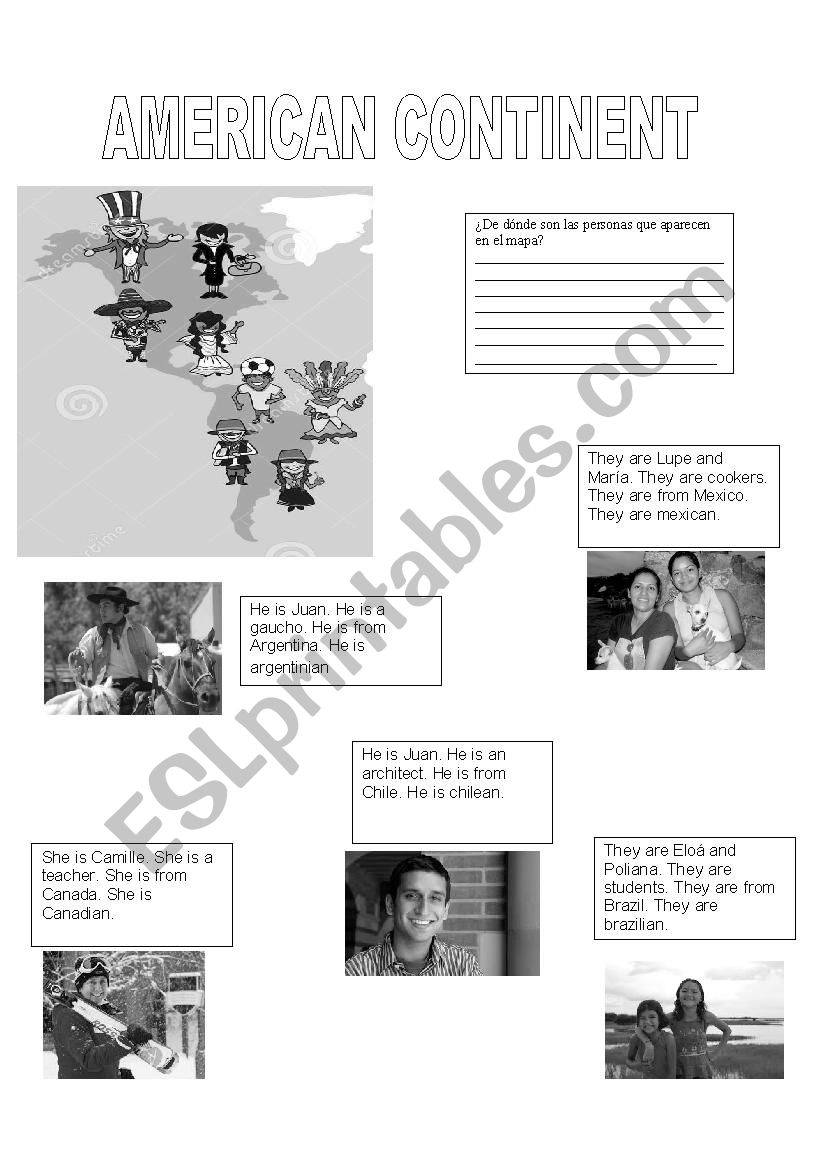 American continent worksheet
