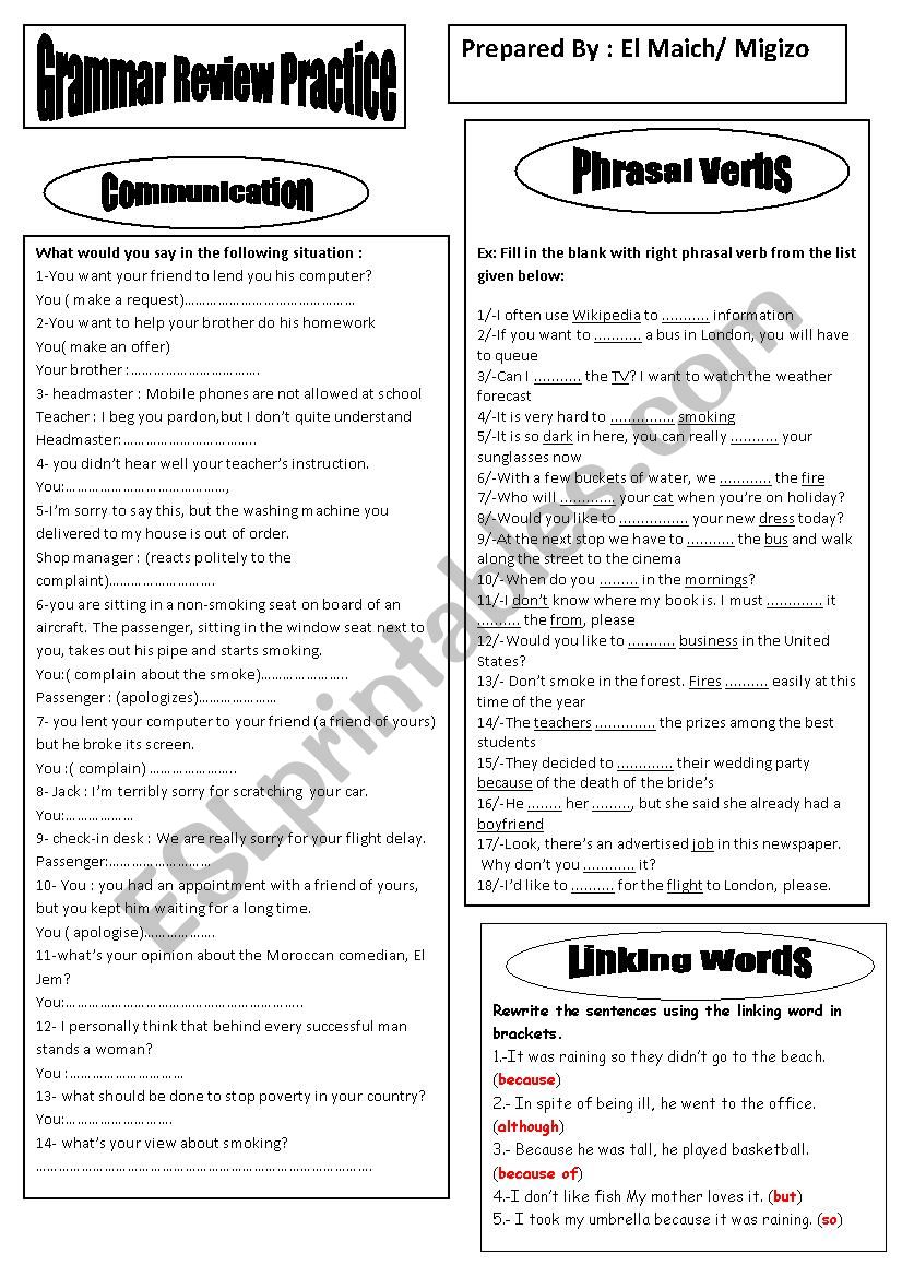 Grammar Review worksheet