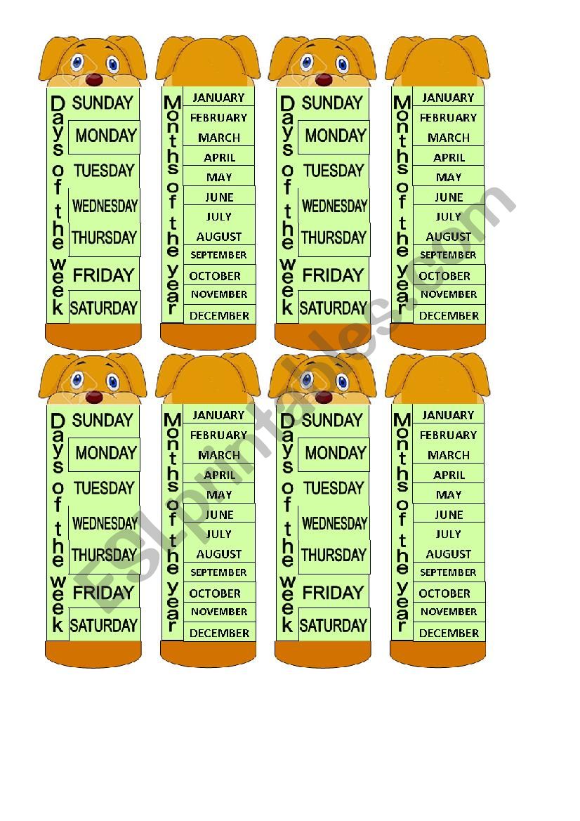 Days of the week and Months of the year Bookmark