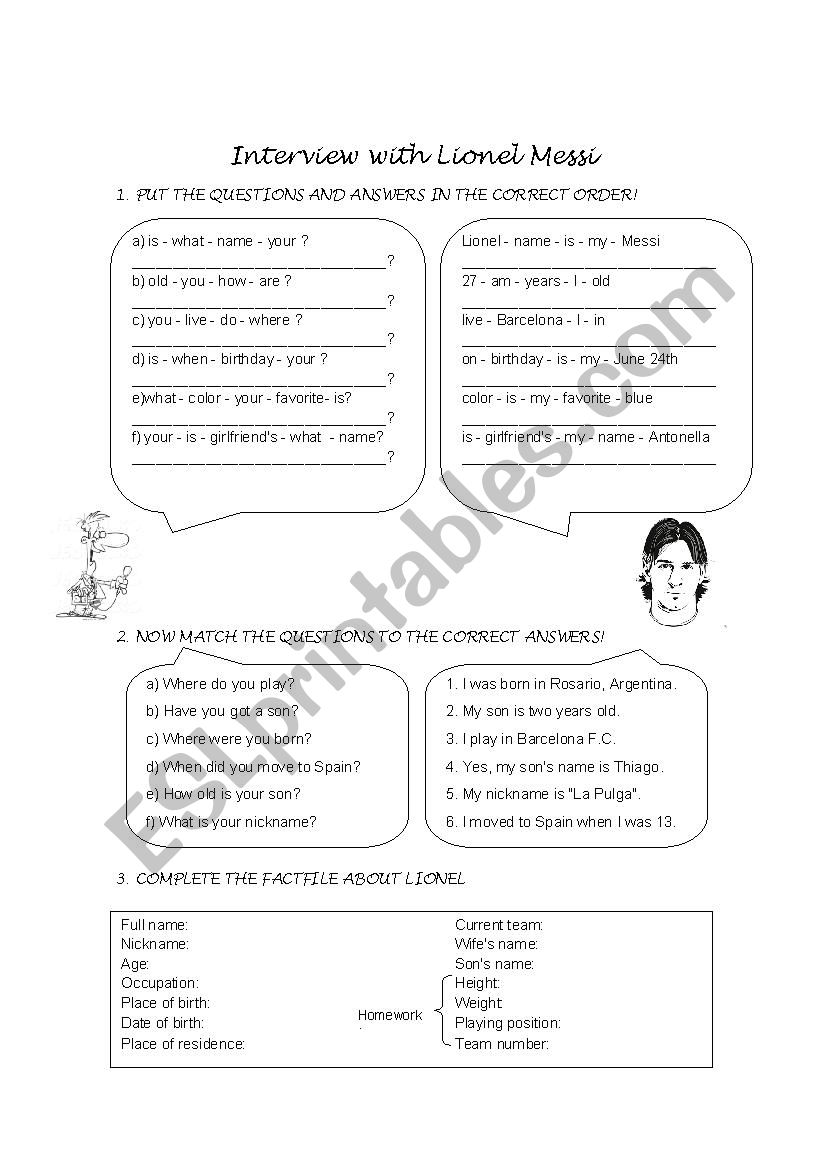 Interview with Lionel Messi worksheet