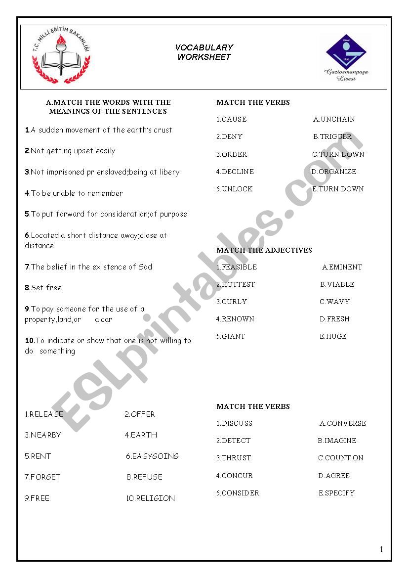 VOCABULARY worksheet