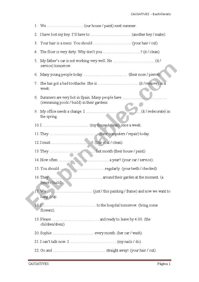 Causative sentences worksheet