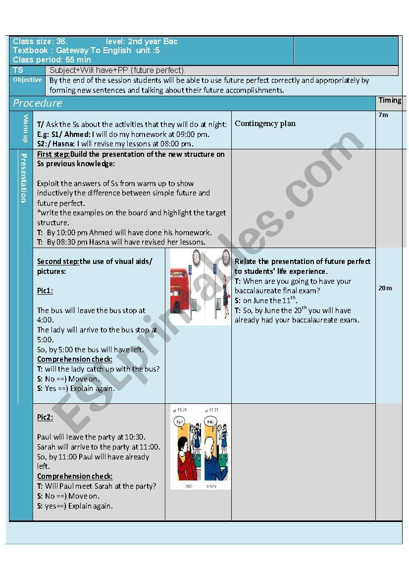 Future Perfect Bac Lesson Plan