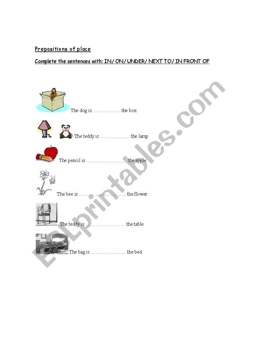 Prepositions of place worksheet