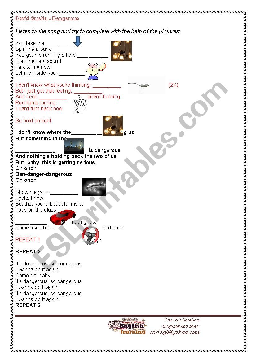 Dangerous-David Guetta worksheet