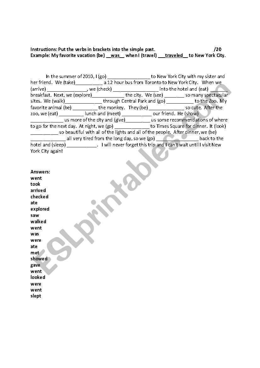 Simple Past practice worksheet