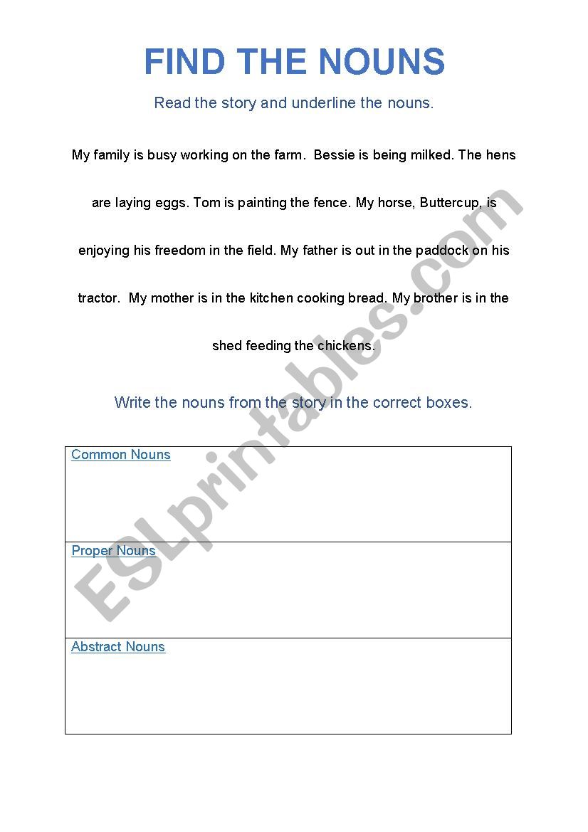 Find the nouns worksheet worksheet