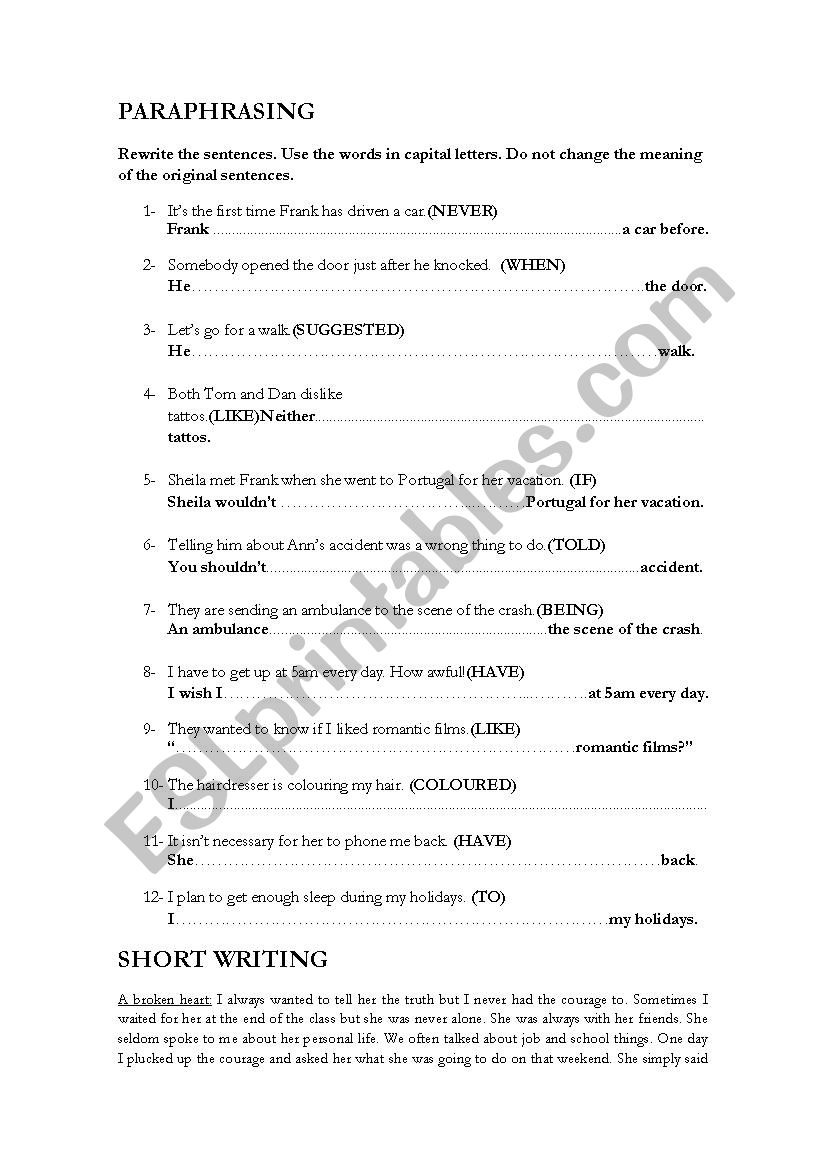 FINAL TEST - 4TH YEAR worksheet