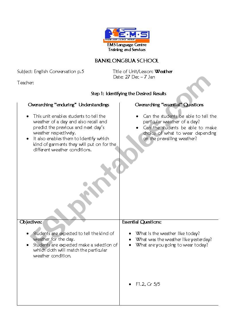 Weather worksheet