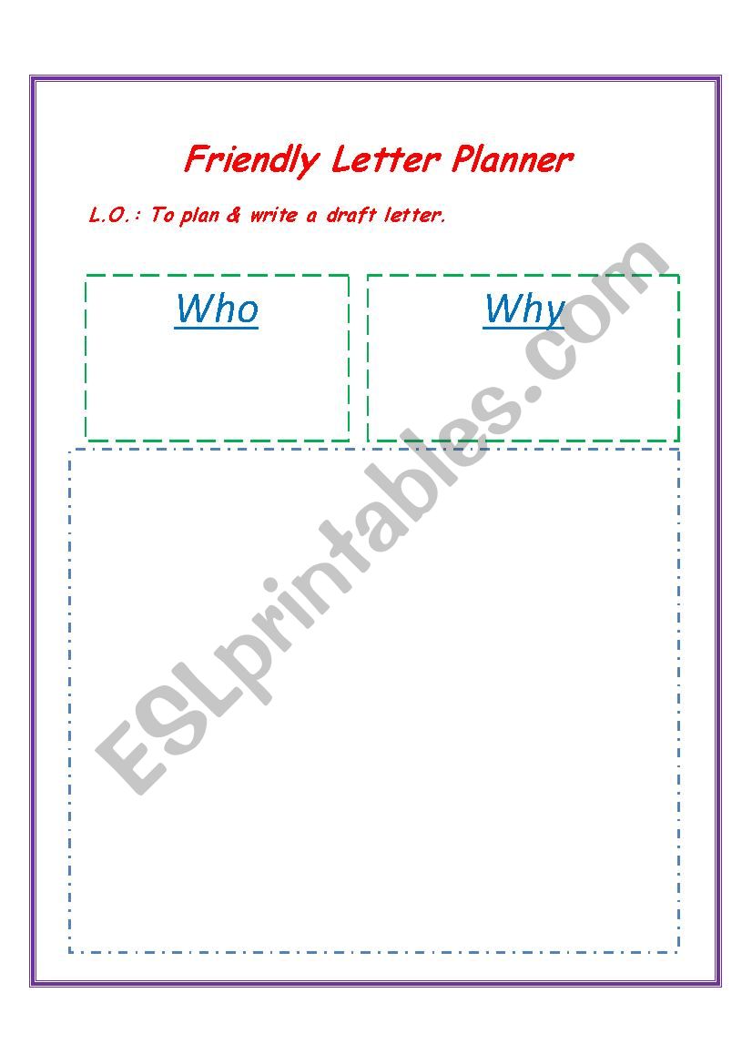 Friendly letter Planner worksheet