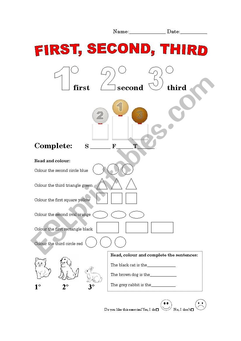 FIRST, SECOND, THIRD worksheet