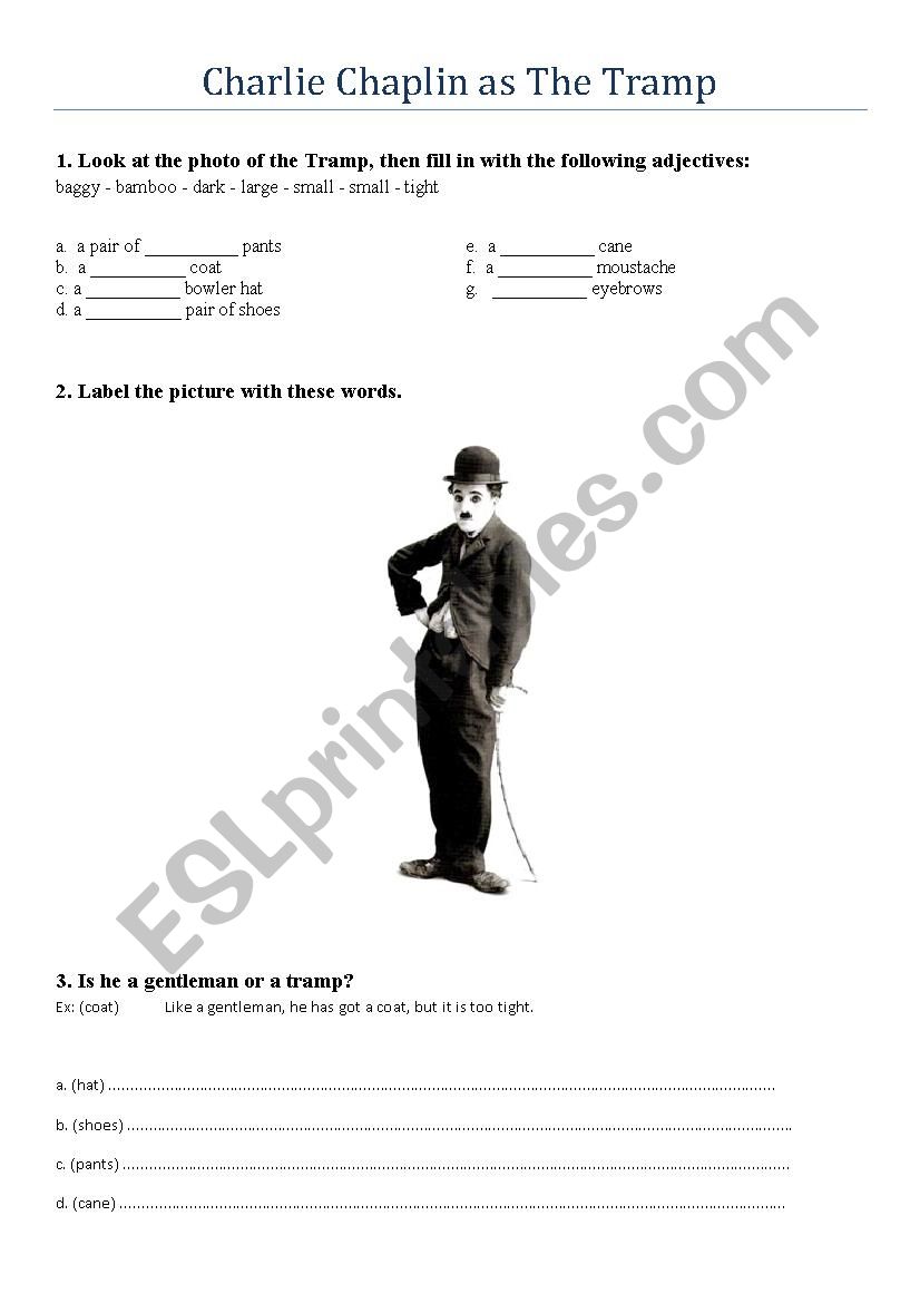 Charlie Chaplin as The Tramp worksheet