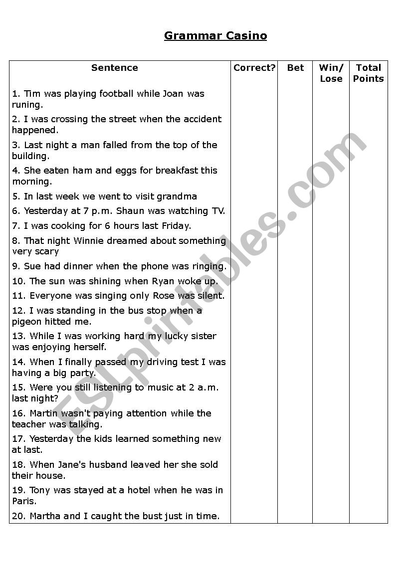 Grammar Casino 2 worksheet