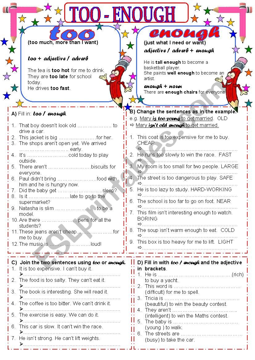 Too - Enough 1 worksheet