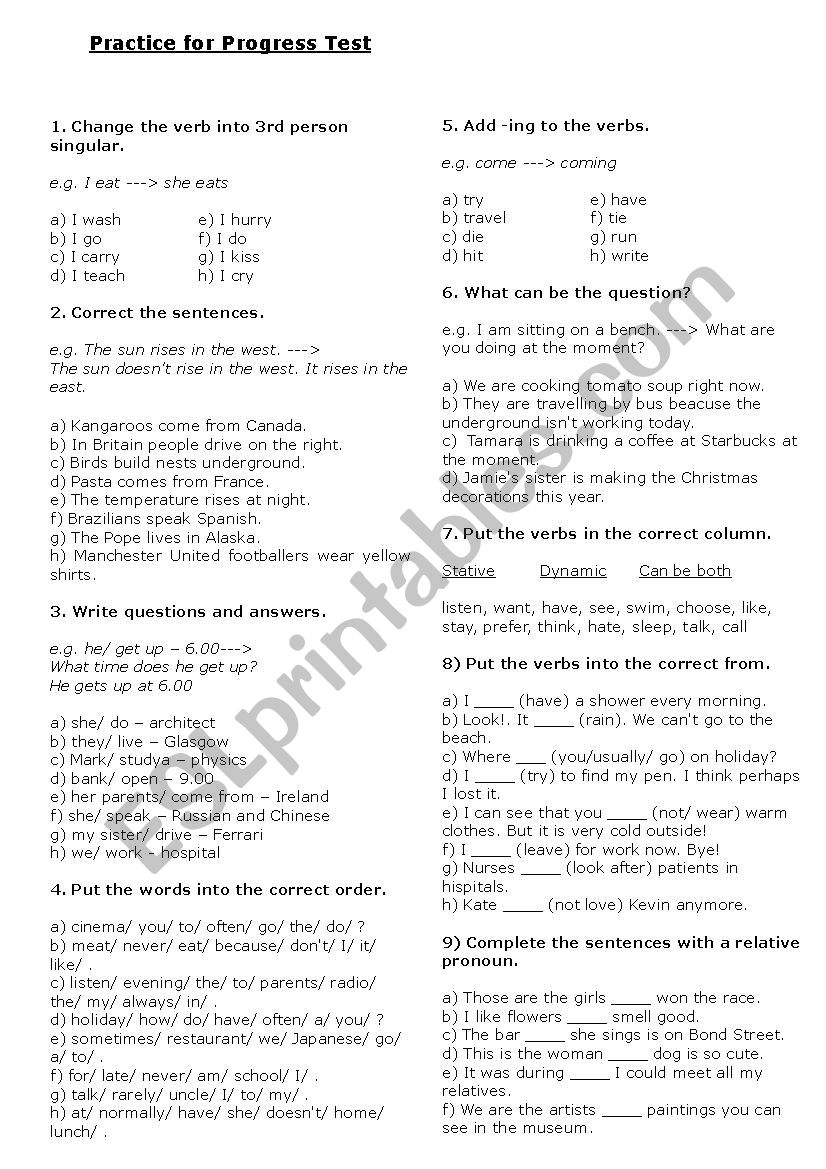 Grammar practice tasks worksheet