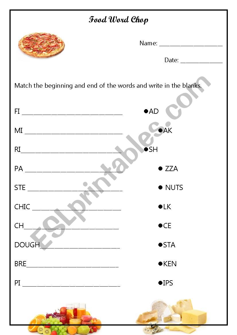 Different foods chop worksheet