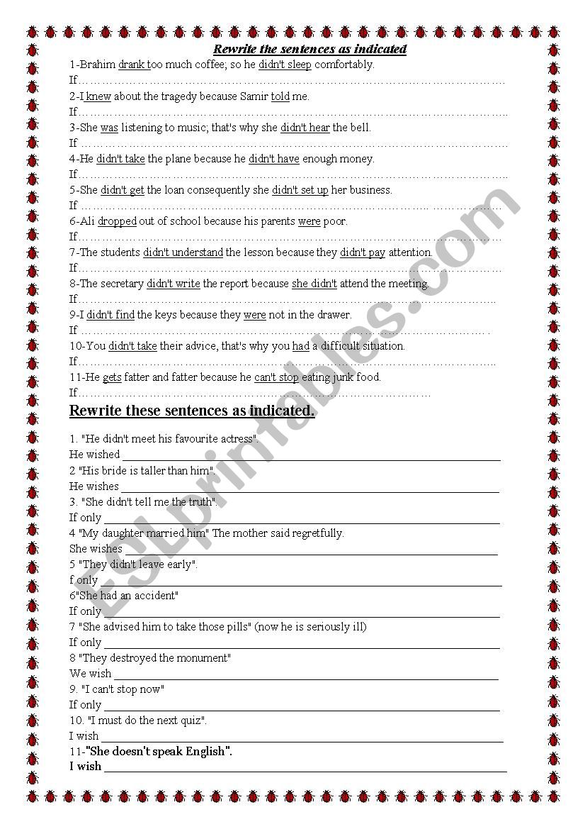 conditionals and regrets worksheet