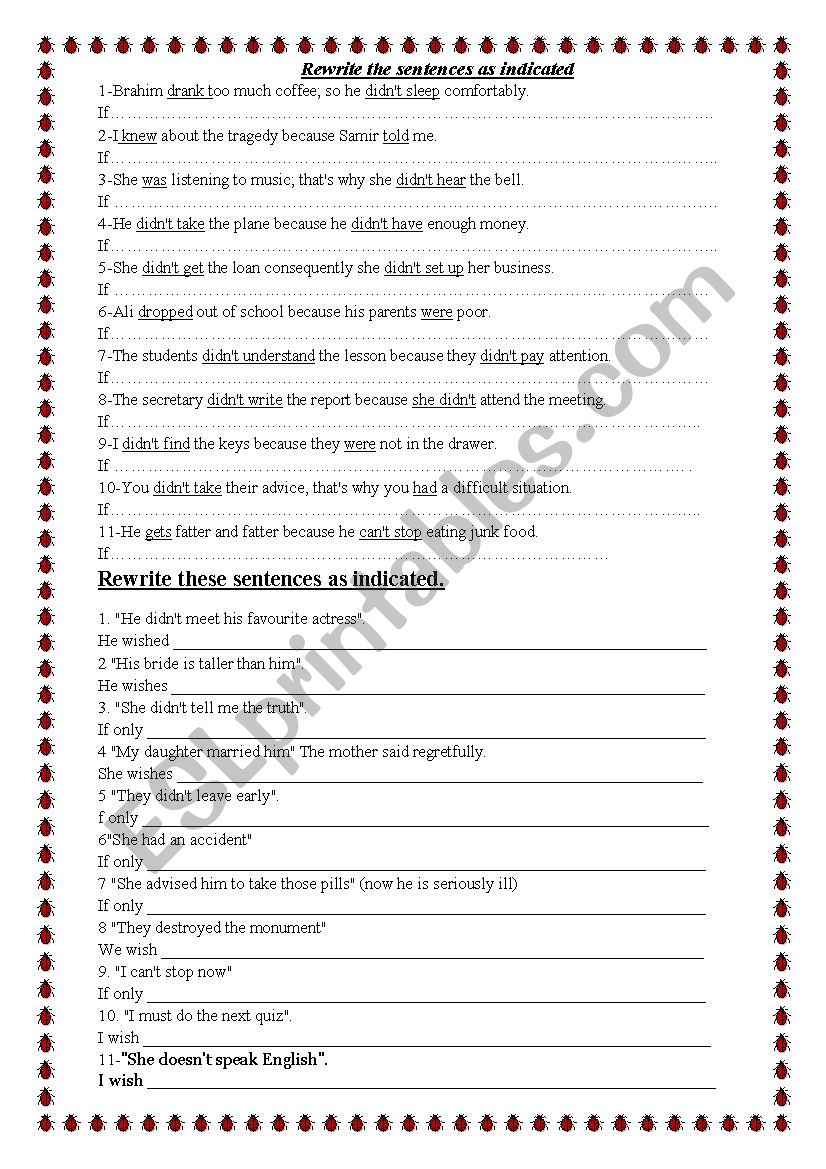 conditionals and regrets worksheet