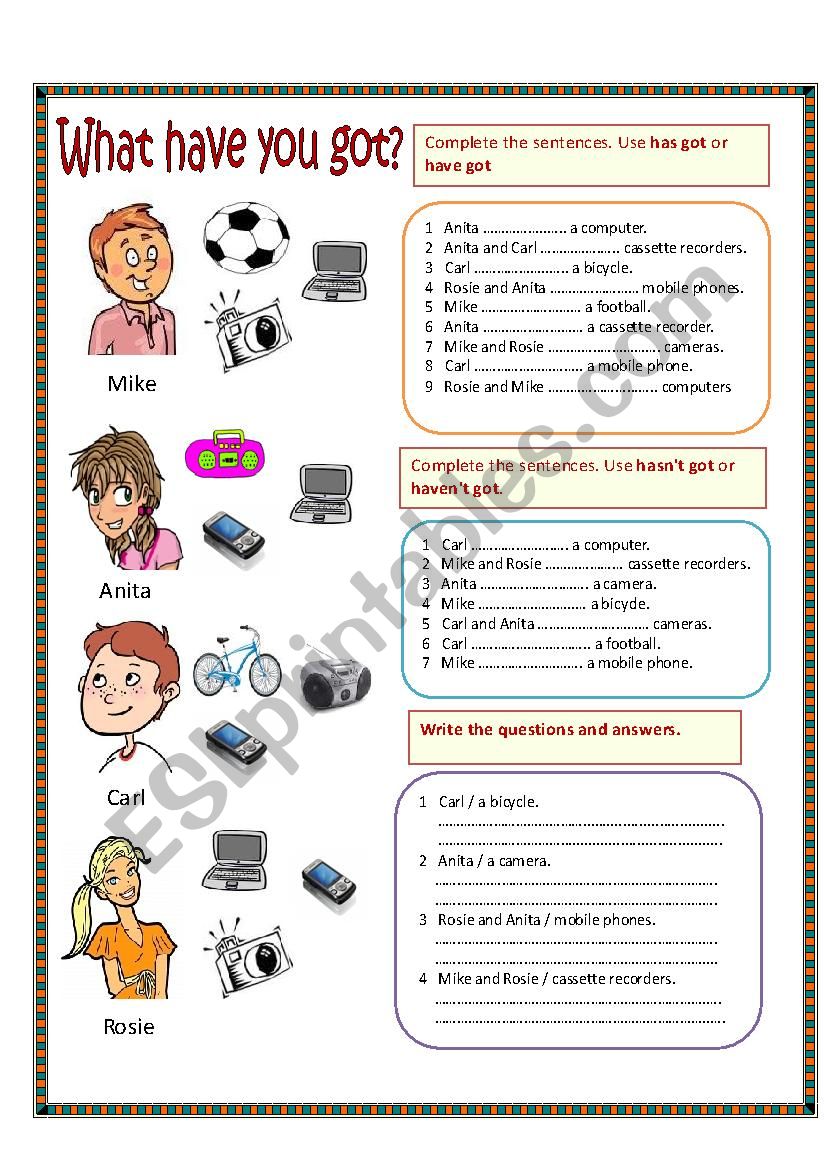 What have they got? worksheet