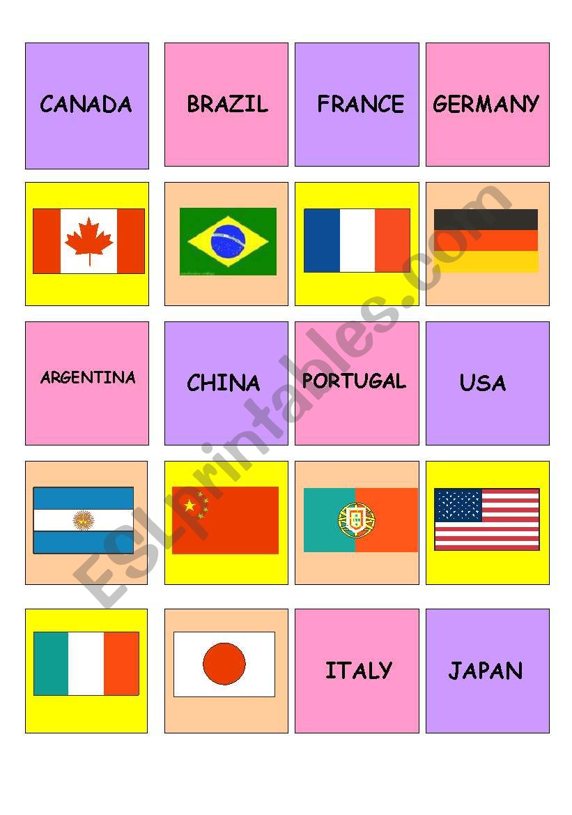 MEMORY CARDS - FLAGS worksheet