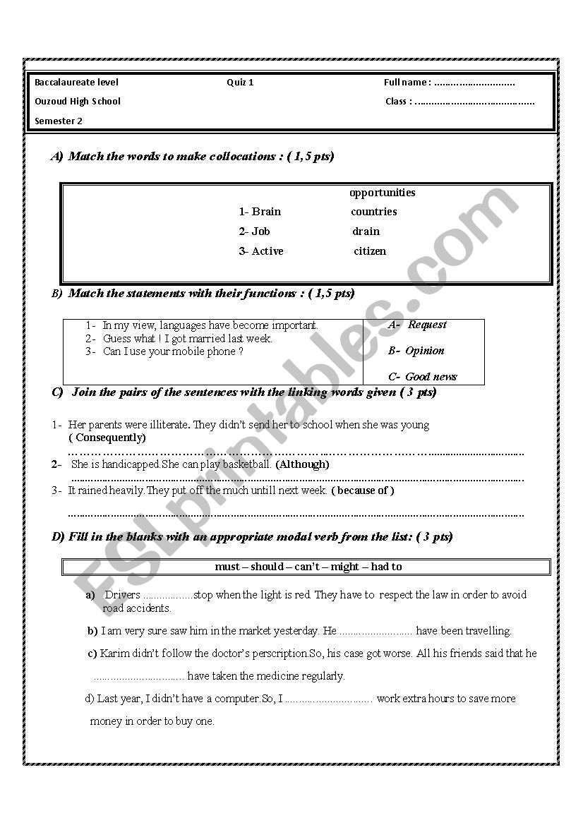 Quiz worksheet