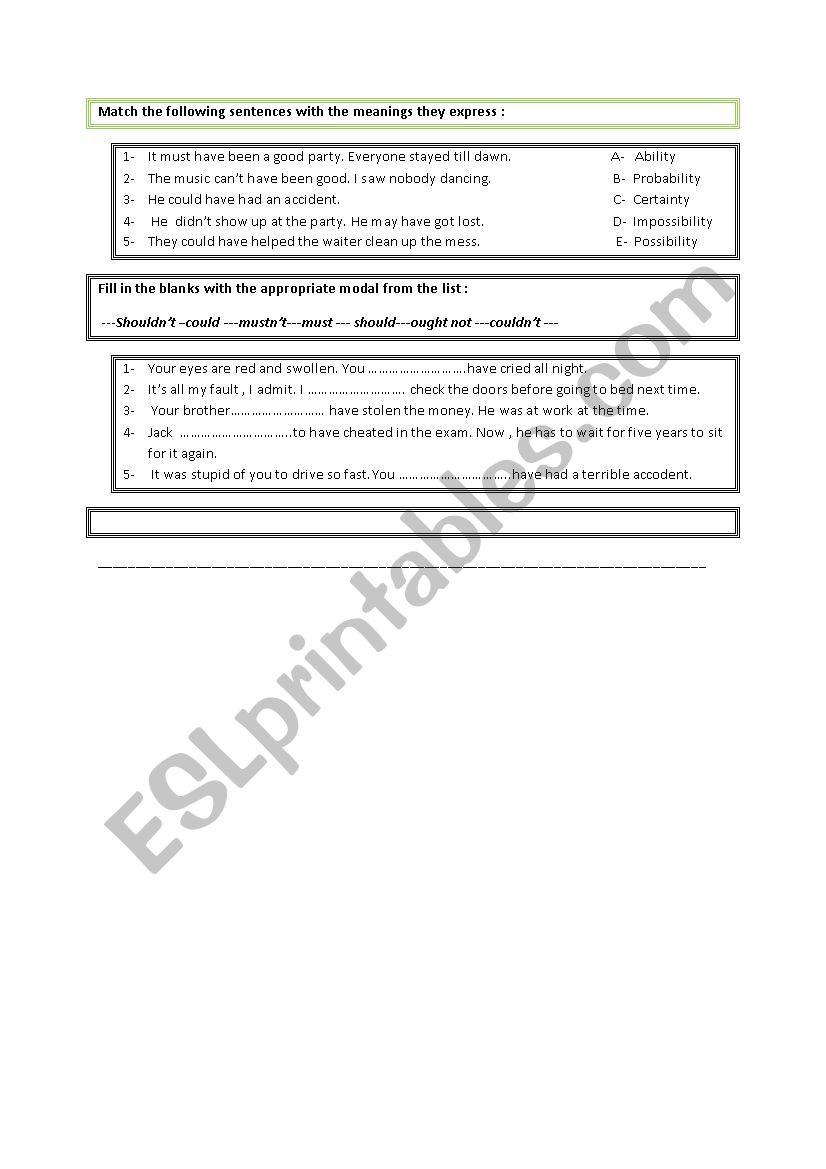 Modal verbs worksheet