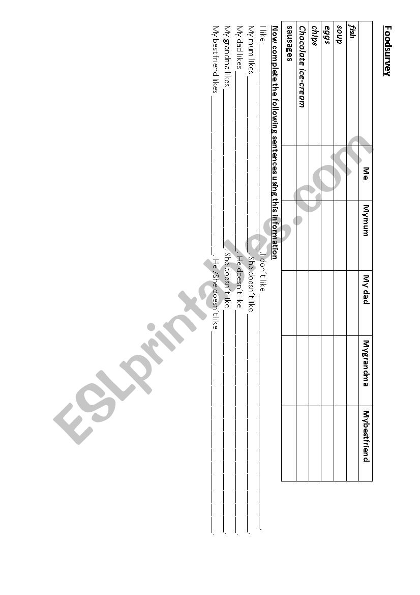 food survey worksheet