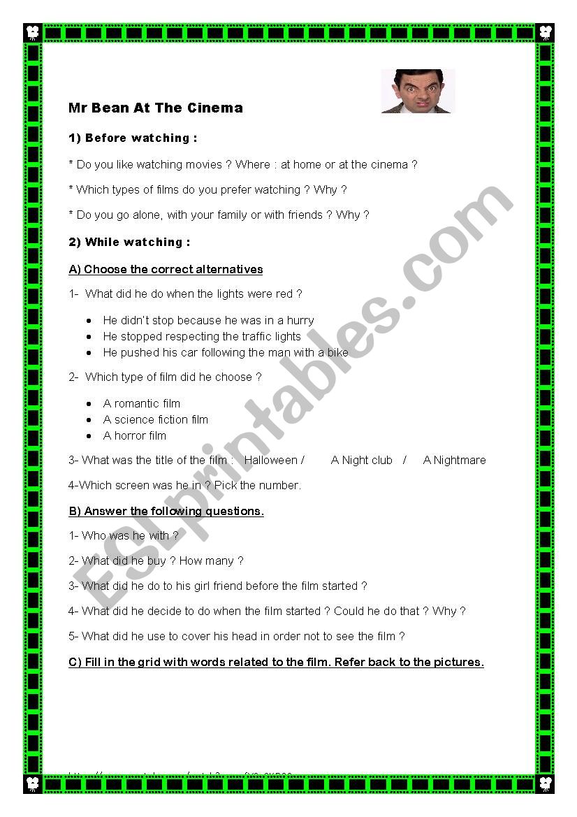 Mr Bean At The Cinema worksheet