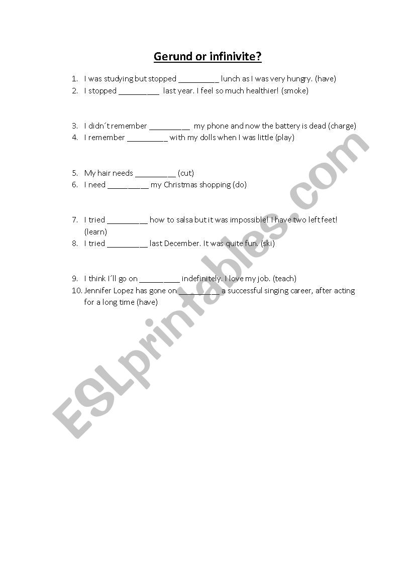 Gerund or infinitive? worksheet