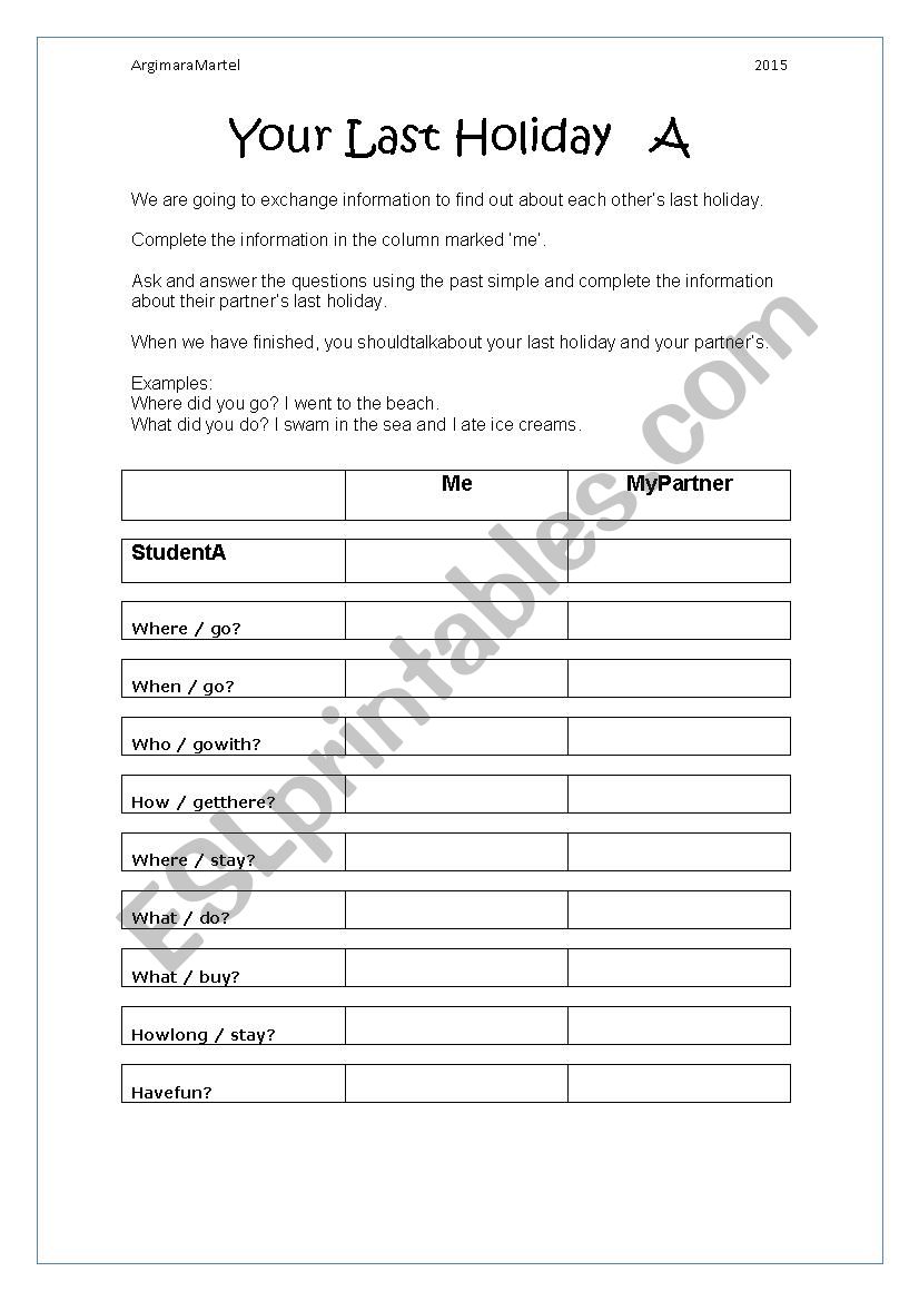 Past Simple fill in information activity A and B 