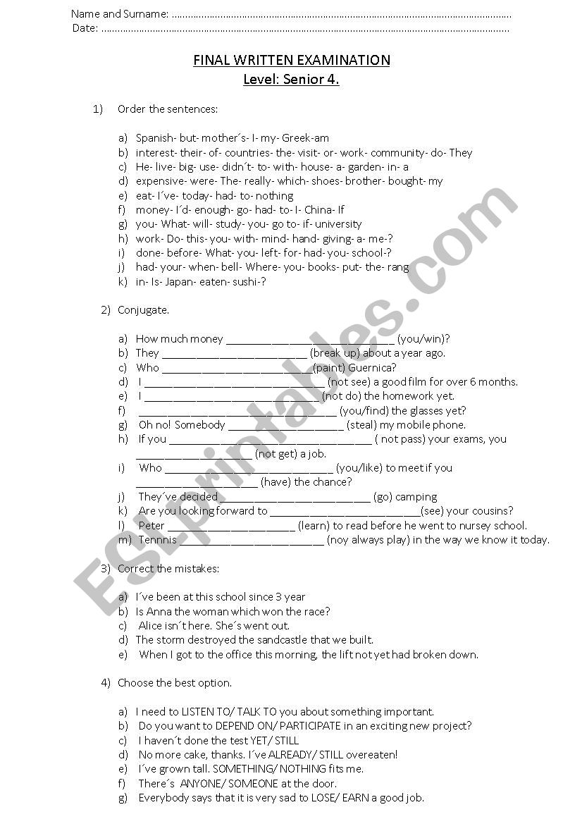 TEENS 4 EXAM worksheet