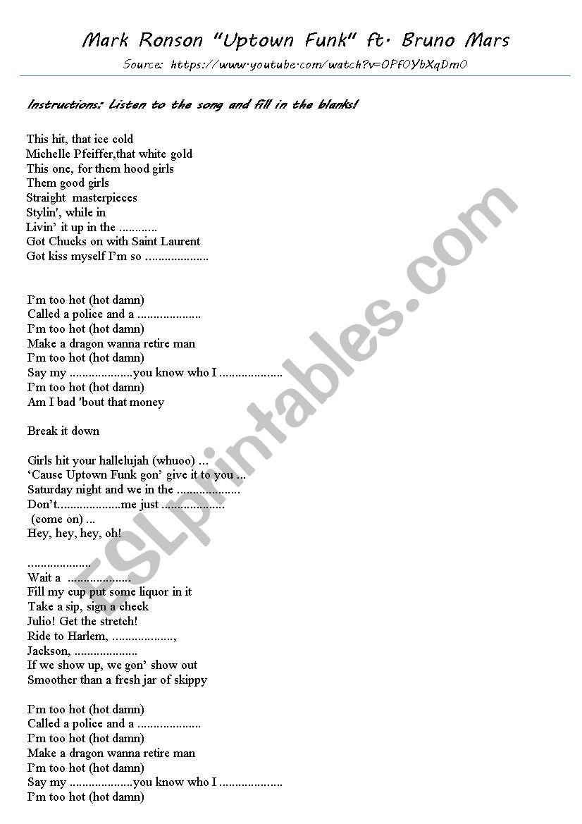 UPTOWN FUNK worksheet