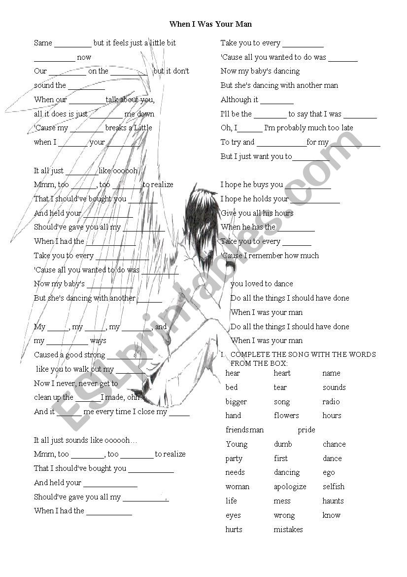 WHEN I WAS YOUR MAN worksheet