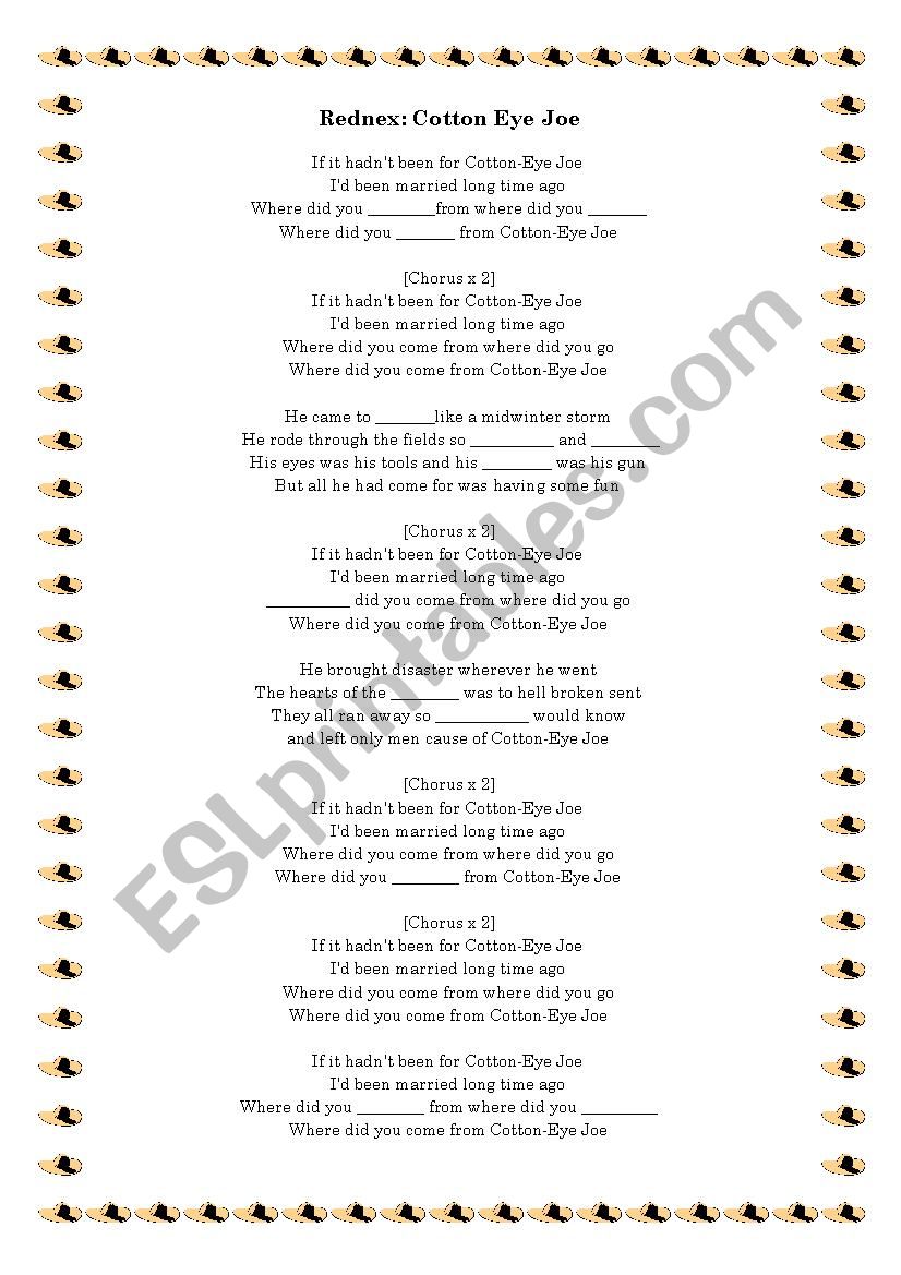 Rednex: Cotton Eye Joe worksheet