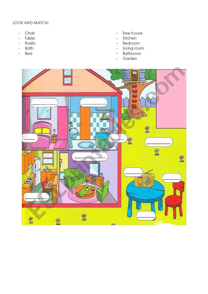 Rooms and furniture worksheet