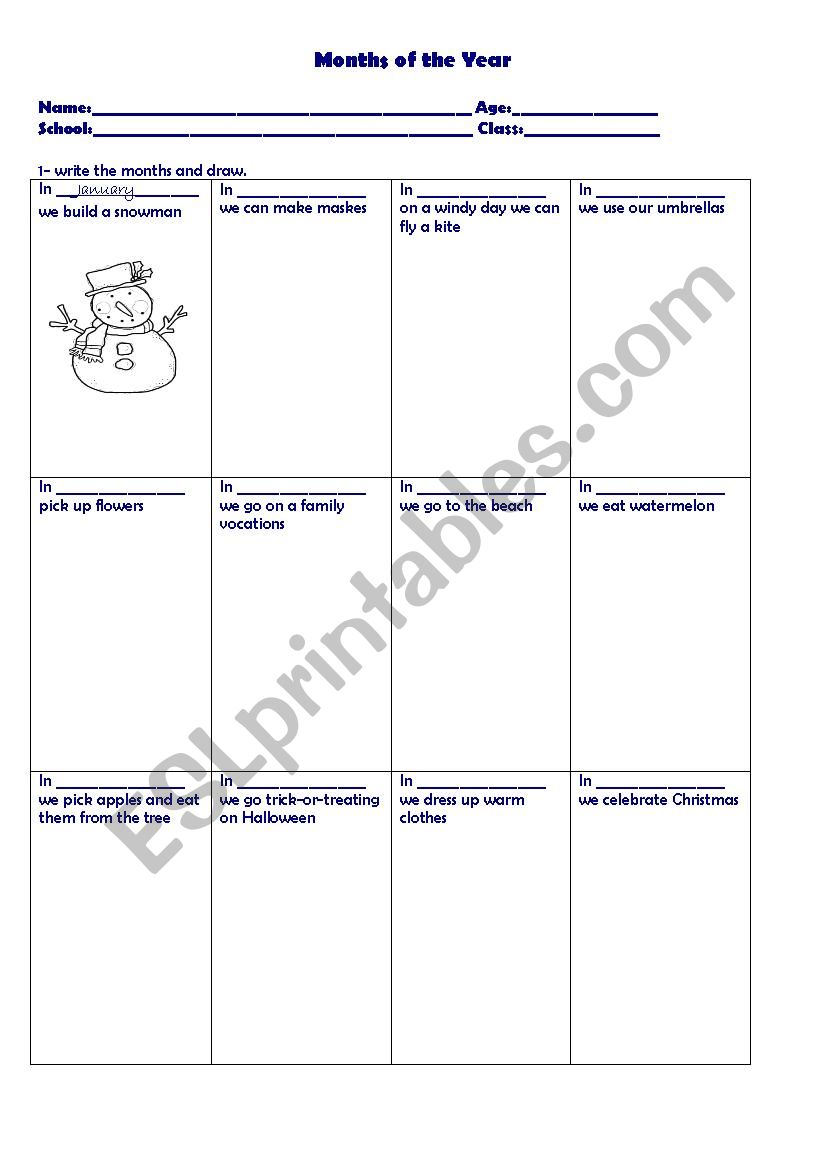 Months of the year worksheet