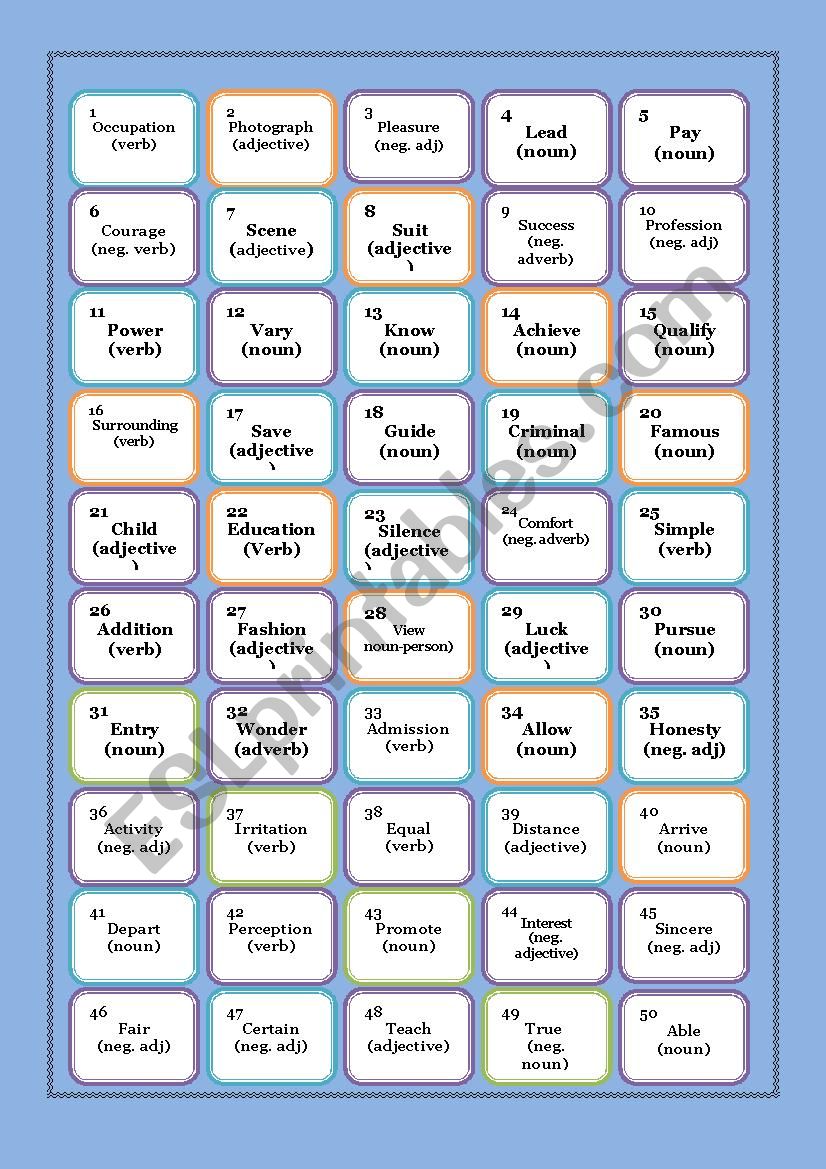 WORD FORMATION BOARD GAME 1 worksheet