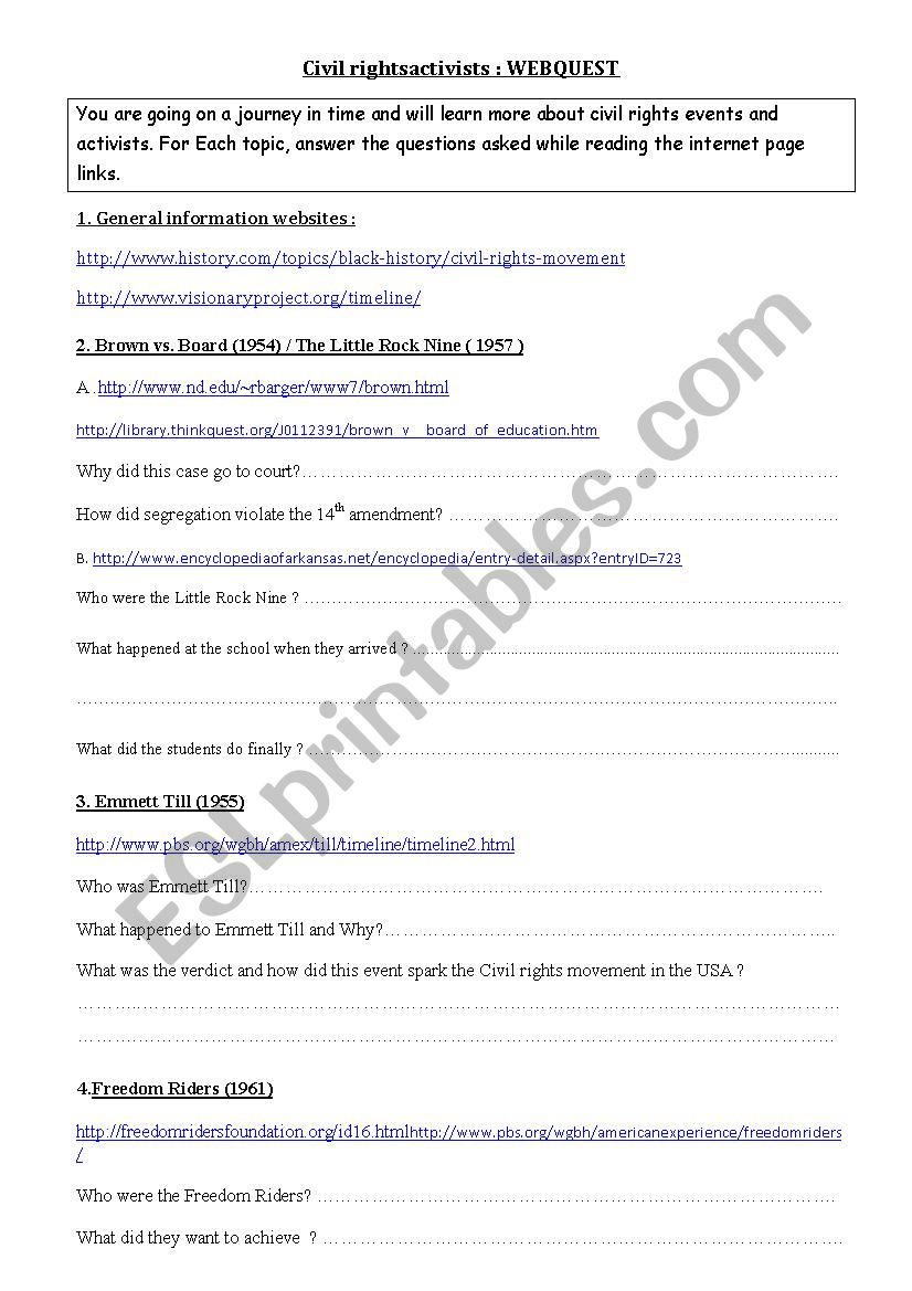 Civil Rights WEBQUEST worksheet