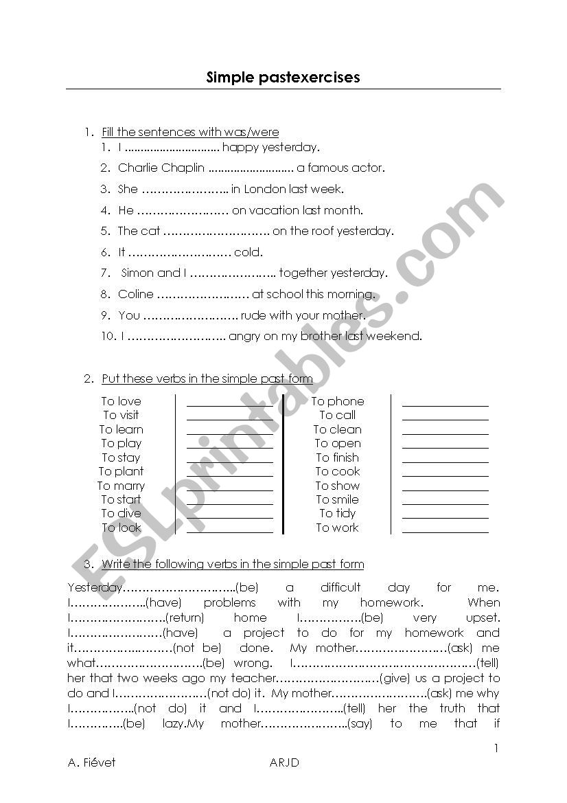 Simple past exercises worksheet