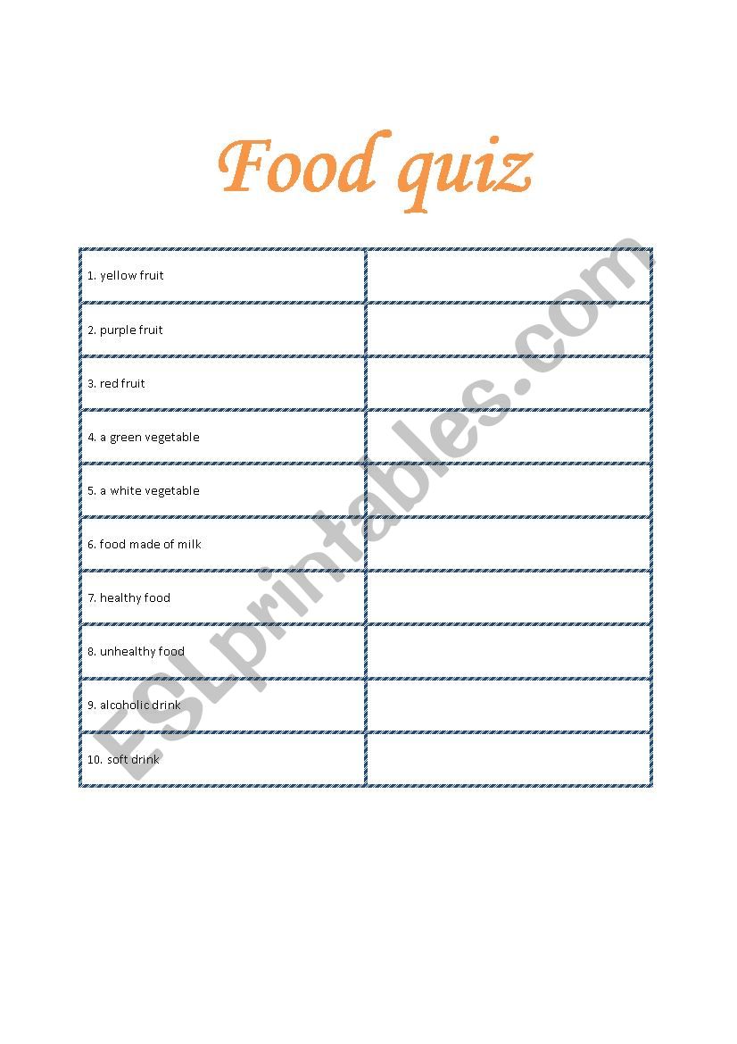 Food quiz worksheet