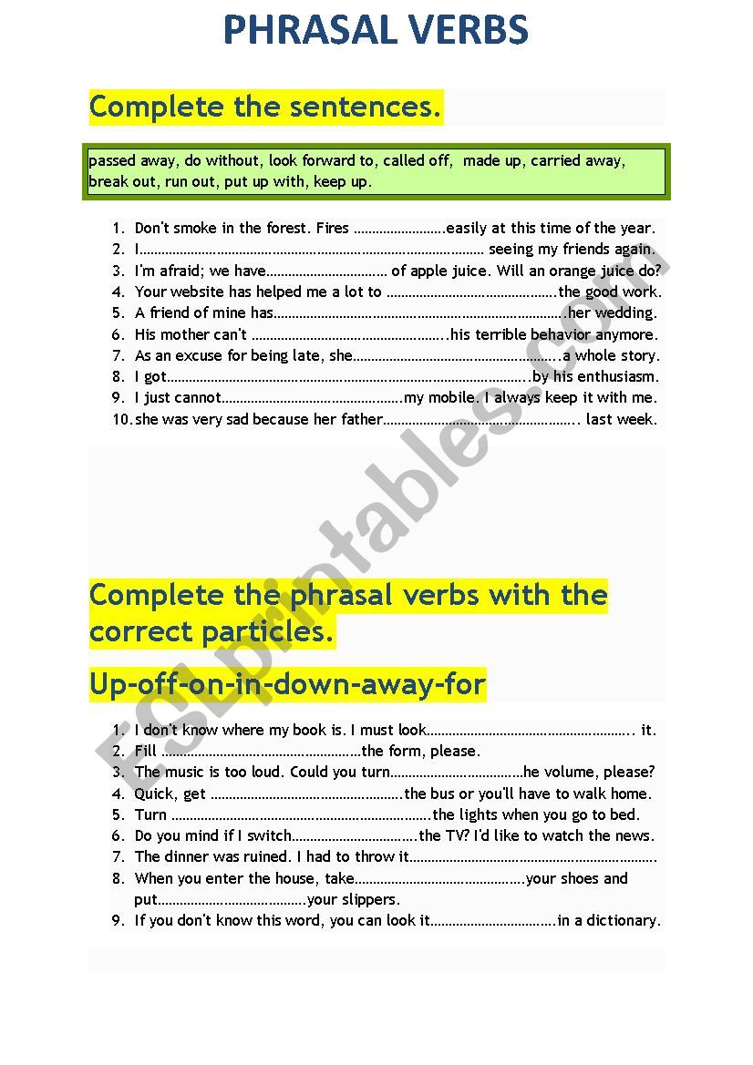 PHRASAL VERBS worksheet