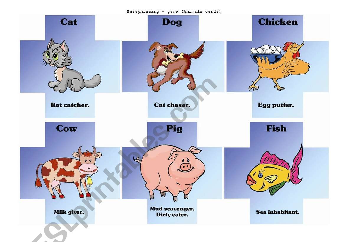 Paraphrasing game - animals cards I
