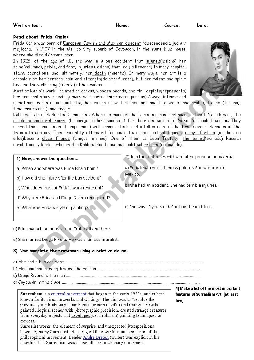 Frida Khalo worksheet